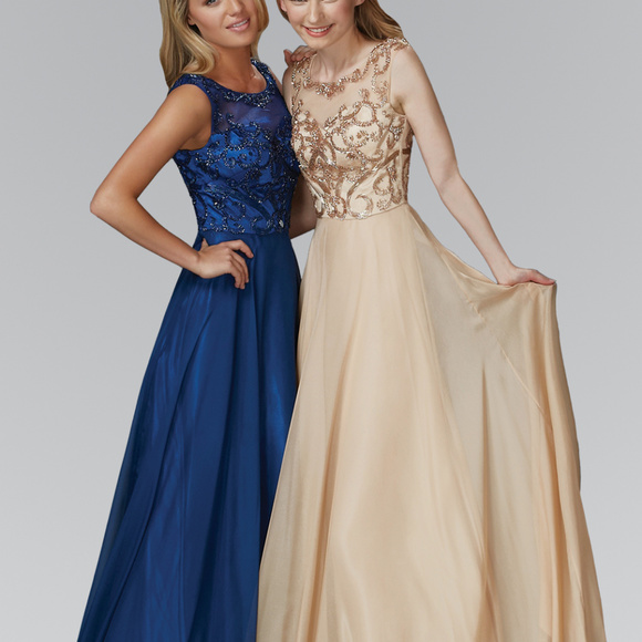 Chiffon Long Dress with Beaded Bodice GL2106 - Picture 1 of 3